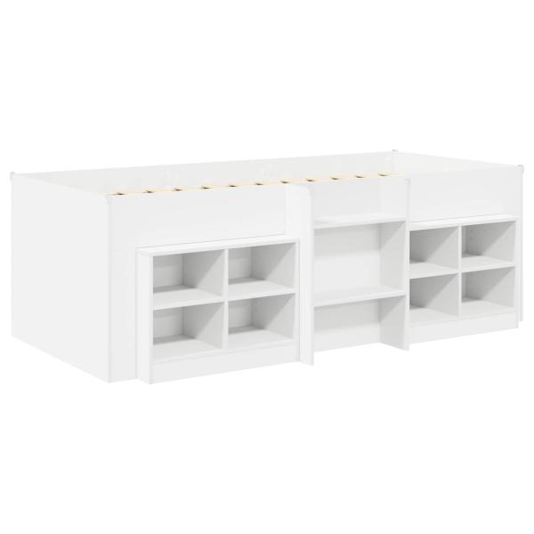 Loft Bettgestell mit Schrank 3 stk. Weiß Holzwerkstoff