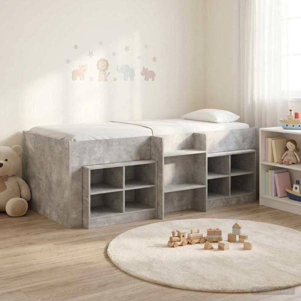 ARDEBO.de - Loft Bettgestell mit Schrank 3 stk. Betongrau Holzwerkstoff