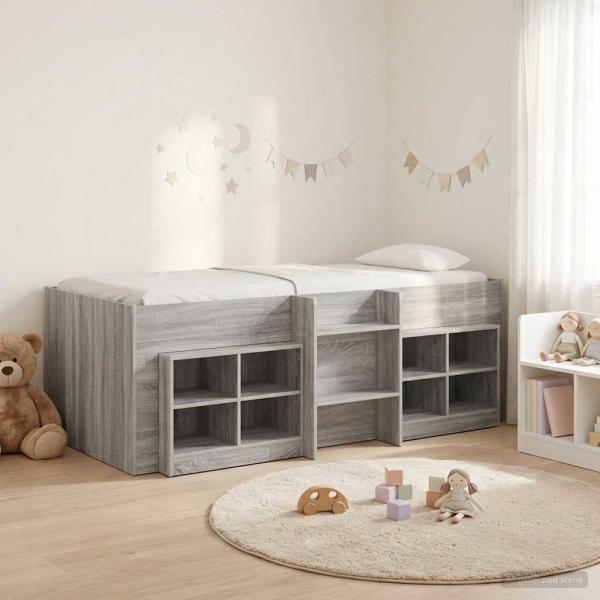 ARDEBO.de - Loft Bettgestell mit Schrank 3 stk. Sonoma-Grau Holzwerkstoff