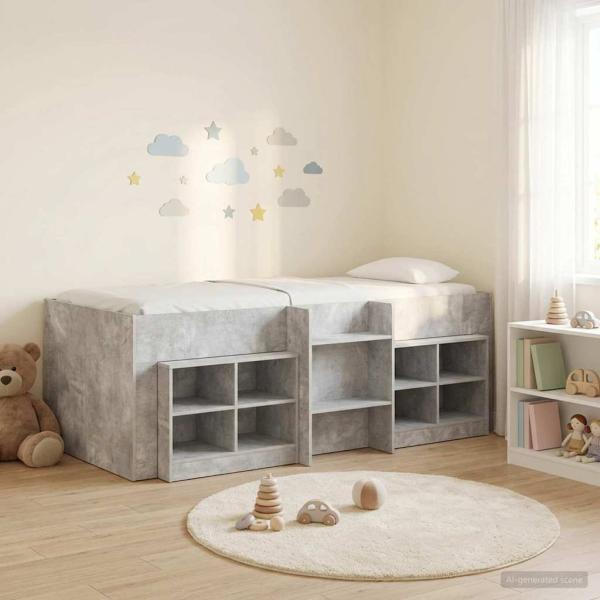 ARDEBO.de - Loft Bettgestell mit Schrank 3 stk. Betongrau Holzwerkstoff