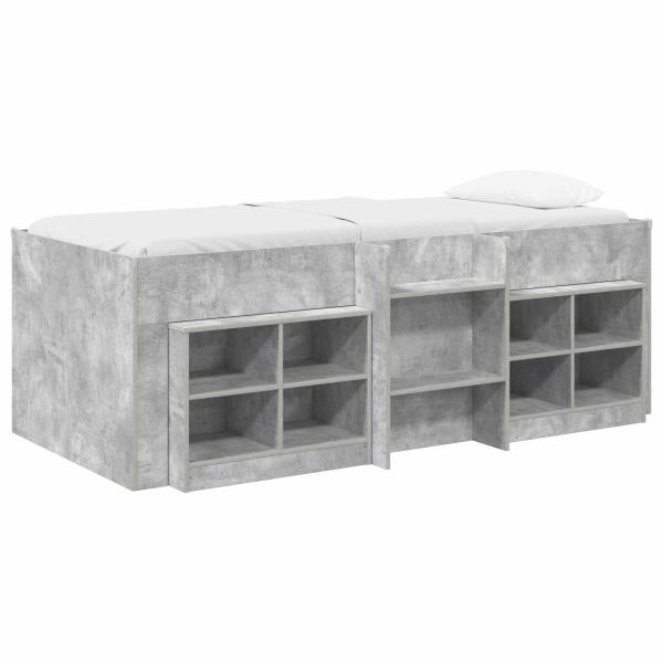 Loft Bettgestell mit Schrank 3 stk. Betongrau Holzwerkstoff