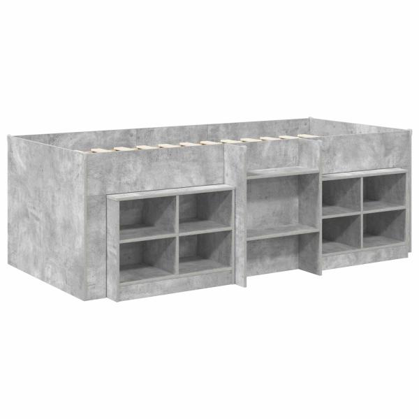 Loft Bettgestell mit Schrank 3 stk. Betongrau Holzwerkstoff