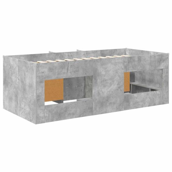 Loft Bettgestell mit Schrank 3 stk. Betongrau Holzwerkstoff