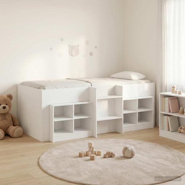 ARDEBO.de - Loft Bettgestell mit Schrank 3 stk. Weiß Holzwerkstoff