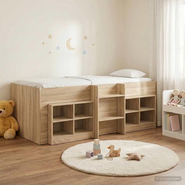 ARDEBO.de - Loft Bettgestell mit Schrank 3 stk. Sonoma-Eiche Holzwerkstoff