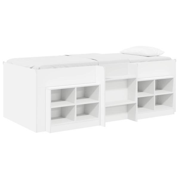 Loft Bettgestell mit Schrank 3 Stk. Weiß Holzwerkstoff