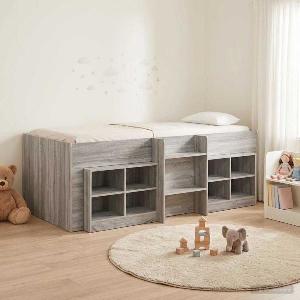 ARDEBO.de - Loft Bettgestell mit Schrank 3 stk. Grau Sonoma Holzwerkstoff