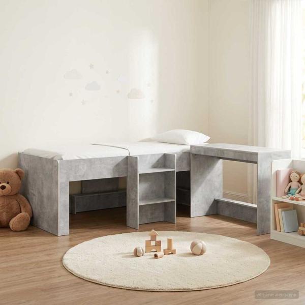 ARDEBO.de - Hochbett mit Schreibtisch für Kinder 2 stk. Betongrau