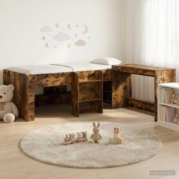 ARDEBO.de - Hochbett mit Schreibtisch für Kinder 2 stk. Räuchereiche