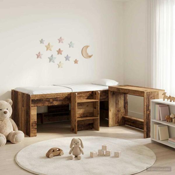 ARDEBO.de - Hochbett mit Schreibtisch für Kinder 2 stk. Altholz