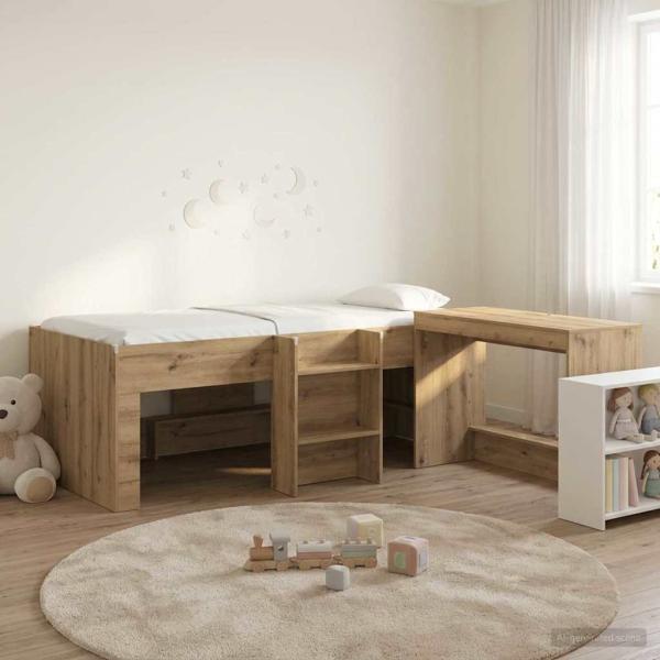 ARDEBO.de - Hochbett mit Schreibtisch für Kinder 2 stk. Artisan-Eiche