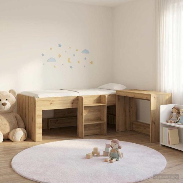 ARDEBO.de - Bettgestell mit Schreibtisch 2 Stk. Artisan-Eiche Holzwerkstoff