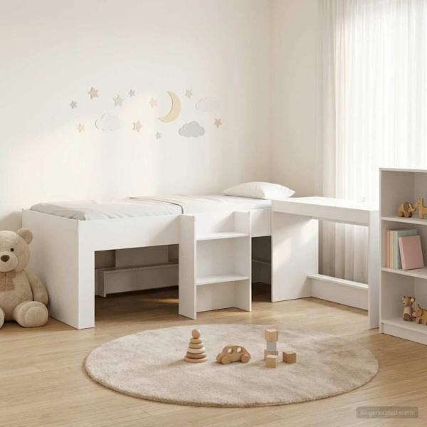 ARDEBO.de - Hochbett mit Schreibtisch für Kinder 2 Stk. Weiß Holzwerkstoff