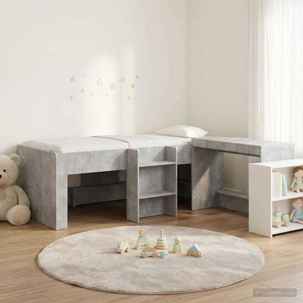 ARDEBO.de - Hochbett mit Schreibtisch für Kinder 2 Stk. Betongrau