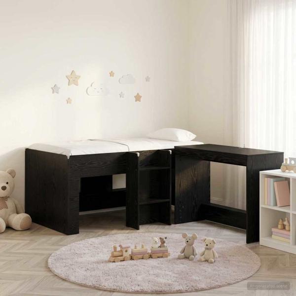 ARDEBO.de - Hochbett mit Schreibtisch für Kinder 2 Stk. Schwarze Eiche