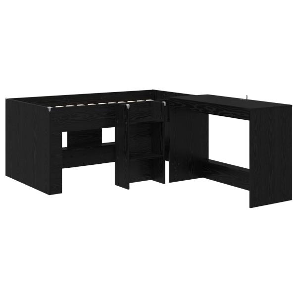 Hochbett mit Schreibtisch für Kinder 2 Stk. Schwarze Eiche