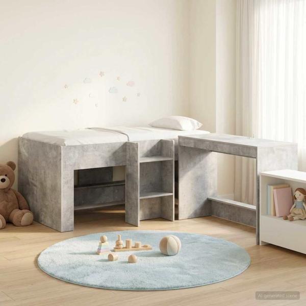 ARDEBO.de - Hochbett mit Schreibtisch für Kinder 2 Stk. Betongrau