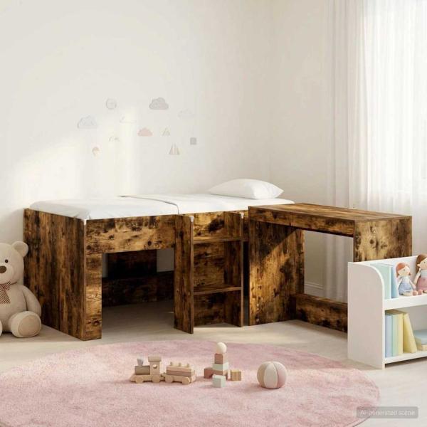 ARDEBO.de - Hochbett mit Schreibtisch für Kinder 2 Stk. Geräucherte Eiche