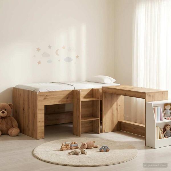 ARDEBO.de - Hochbett mit Schreibtisch für Kinder 2 Stk. Artisan-Eiche
