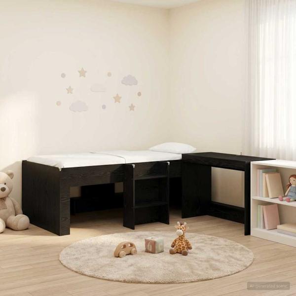 ARDEBO.de - Hochbett mit Schreibtisch für Kinder Schwarz Eichen-Optik