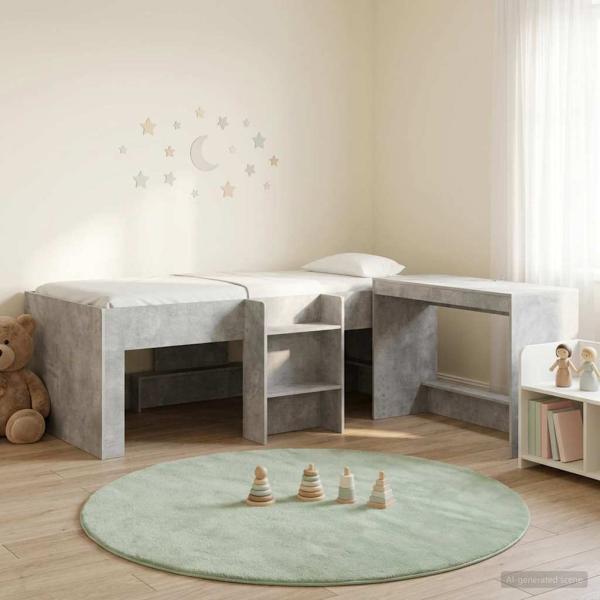 ARDEBO.de - Hochbett mit Schreibtisch für Kinder 2 stk. Betongrau