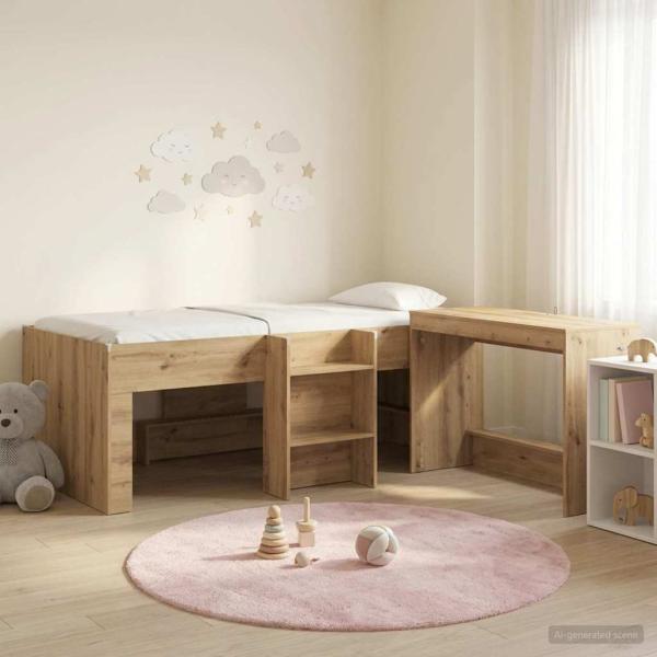ARDEBO.de - Hochbett mit Schreibtisch für Kinder 2 stk. Artisan-Eiche