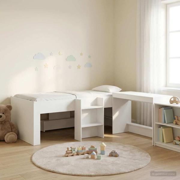 ARDEBO.de - Hochbett mit Schreibtisch für Kinder 2 Stk. Weiß Holzwerkstoff