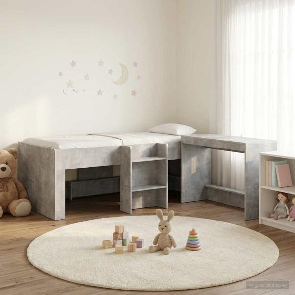 ARDEBO.de - Hochbett mit Schreibtisch für Kinder Betongrau 75 x 190 cm