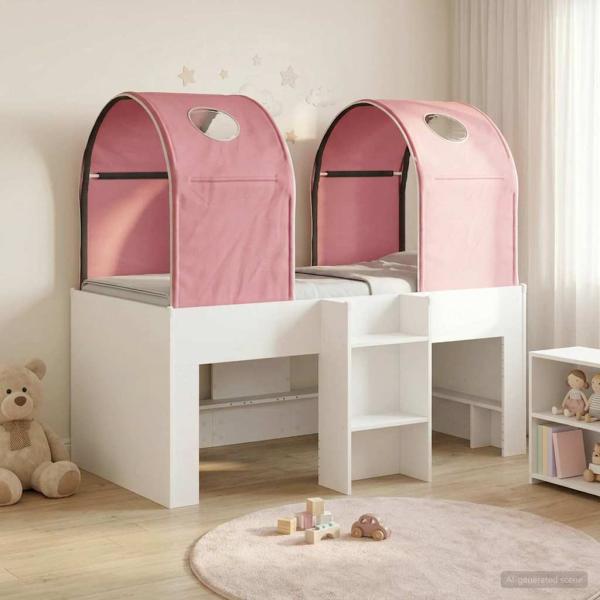 ARDEBO.de - Bett mit Tunnel 3 stk. Weiß und Rosa Holzwerkstoff