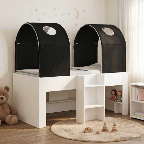 ARDEBO.de - Bett mit Tunnel 3 stk. Weiß und Schwarz Holzwerkstoff