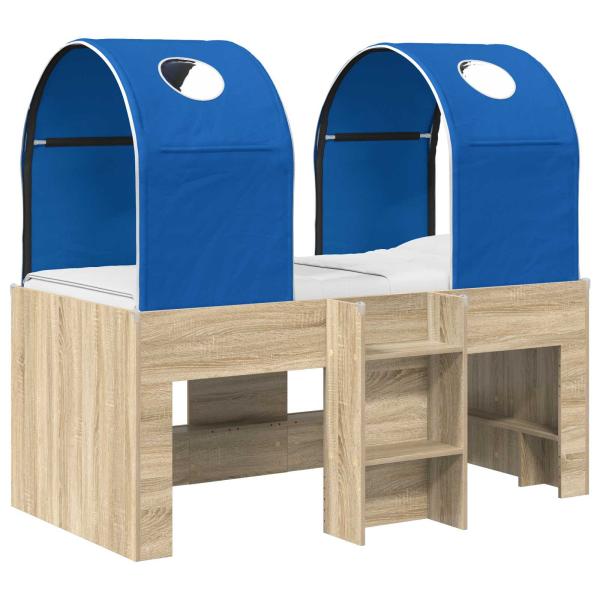 Bett mit Tunnel 3 Stk. Sonoma und Blau Holzwerkstoff