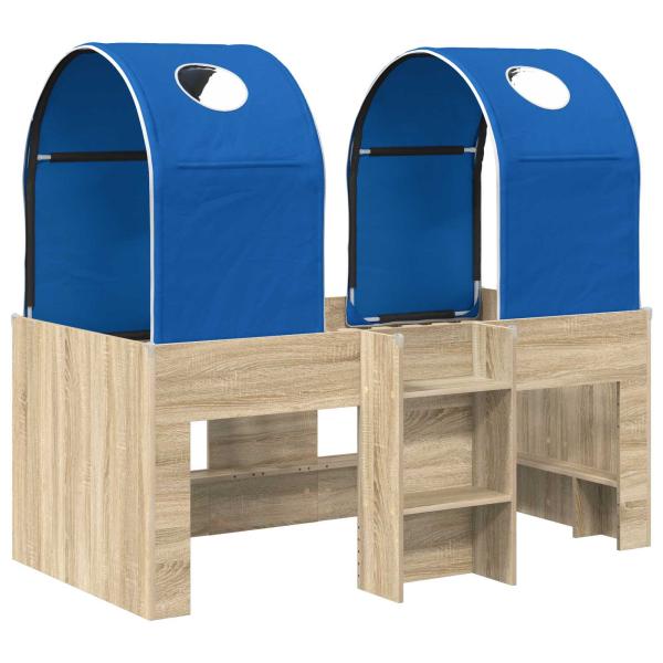 Bett mit Tunnel 3 Stk. Sonoma und Blau Holzwerkstoff