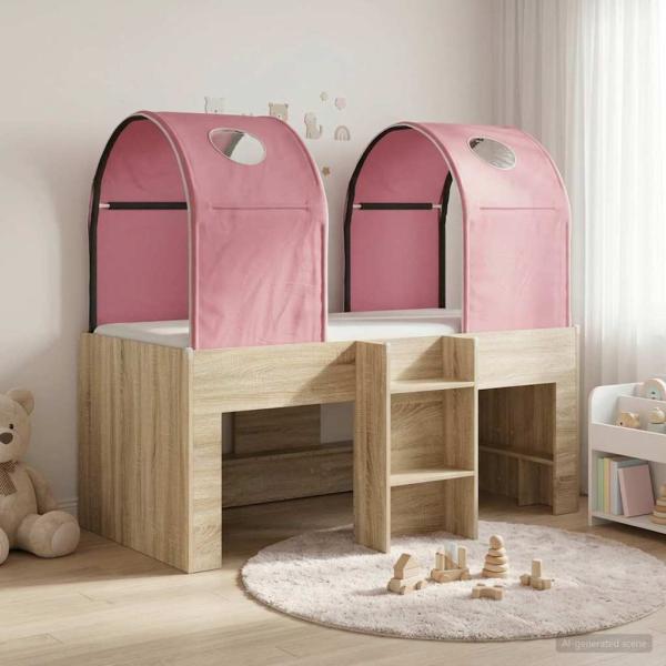 ARDEBO.de - Bett mit Tunnel 3 Stk. Sonoma und Pink Holzwerkstoff