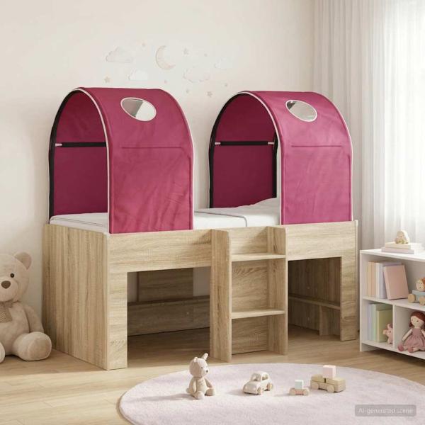 ARDEBO.de - Bett mit Tunnel 3 Stk. Sonoma und Rot Holzwerkstoff