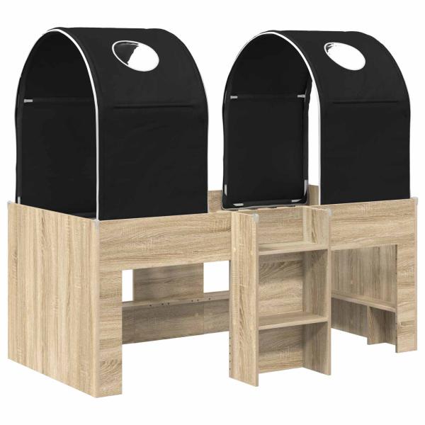 Bett mit Tunnel 3 Stk. Sonoma und Schwarz Holzwerkstoff