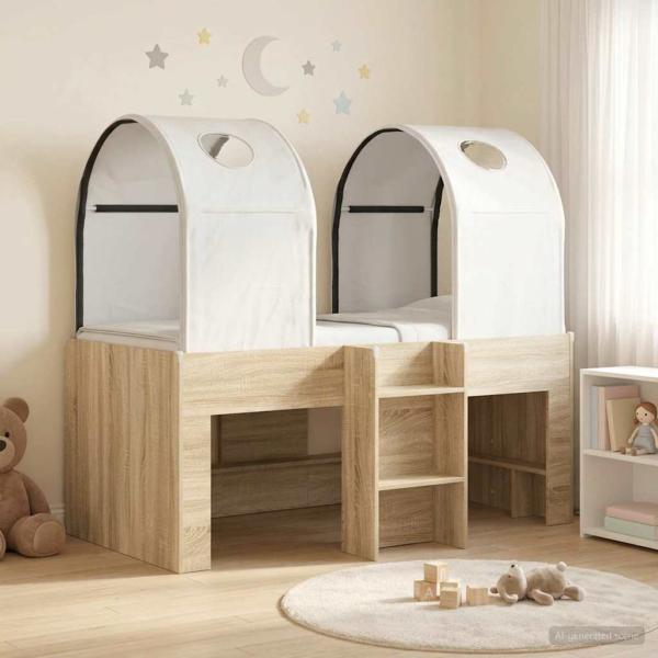 ARDEBO.de - Bett mit Tunnel 3 Stk. Sonoma und Weiß Holzwerkstoff
