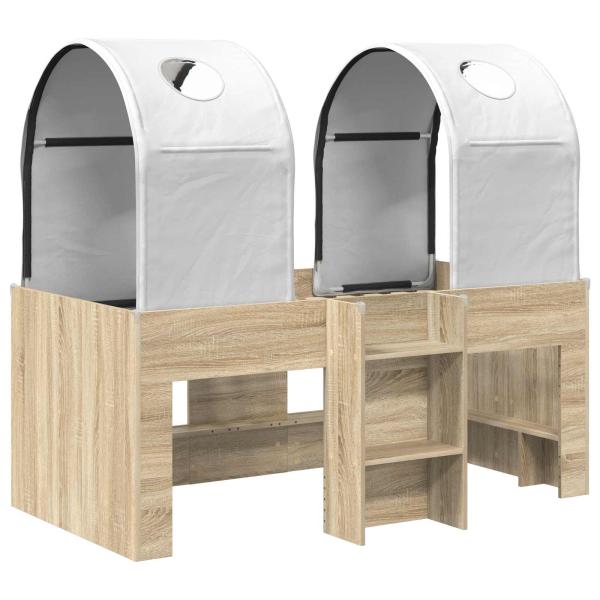 Bett mit Tunnel 3 Stk. Sonoma und Weiß Holzwerkstoff