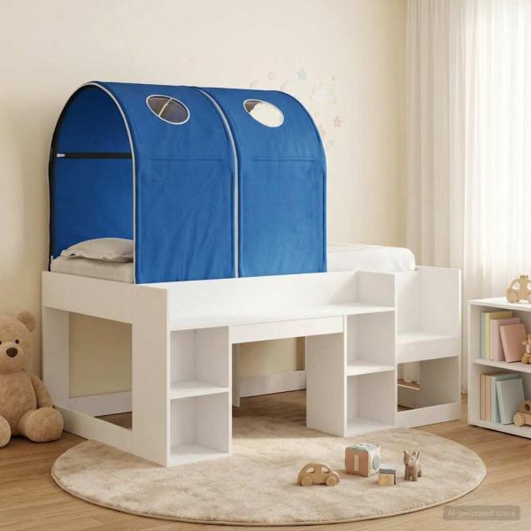 ARDEBO.de - Bett mit Tunnel mit Regal 3 stk. Weiß und Blau Holzwerkstoff