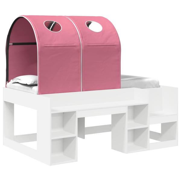Bett mit Tunnel mit Regal 3 stk. Weiß und Rosa Holzwerkstoff