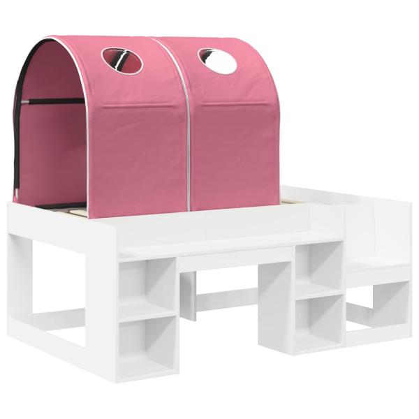 Bett mit Tunnel mit Regal 3 stk. Weiß und Rosa Holzwerkstoff