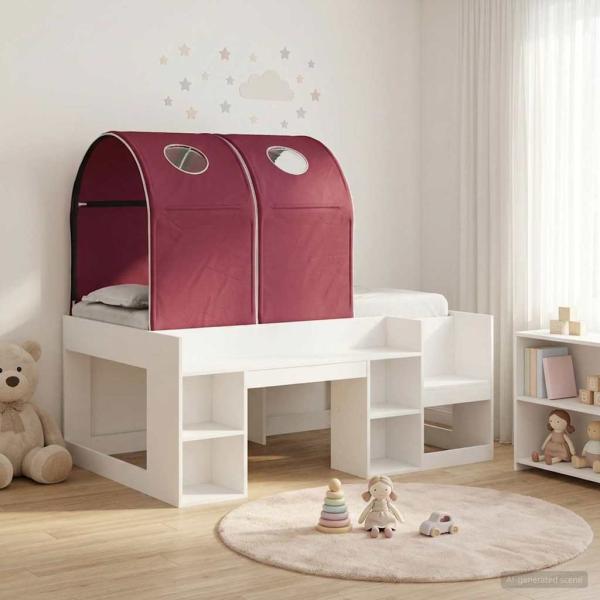 ARDEBO.de - Bett mit Tunnel mit Regal 3 stk. Weiß und Rot Holzwerkstoff