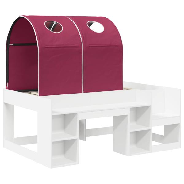 Bett mit Tunnel mit Regal 3 stk. Weiß und Rot Holzwerkstoff