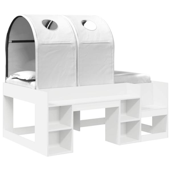 Bett mit Tunnel mit Regal 3 stk. Weiß Holzwerkstoff