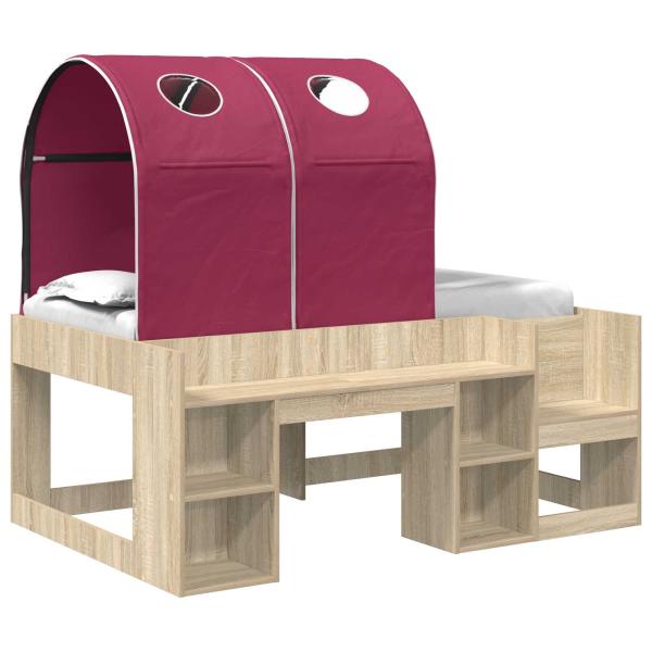 Bett mit Tunnel 3 Stk. Sonoma Eiche und Rot Holzwerkstoff