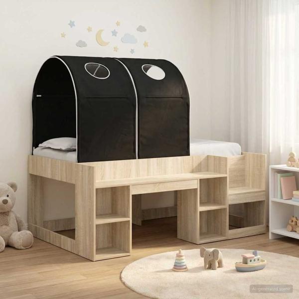 ARDEBO.de - Bett mit Tunnel 3 Stk. Sonoma Eiche und Schwarz Holzwerkstoff