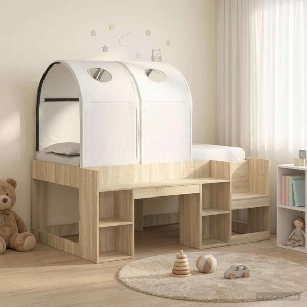 ARDEBO.de - Bett mit Tunnel 3 Stk. Sonoma-Eiche und Weiß Holzwerkstoff