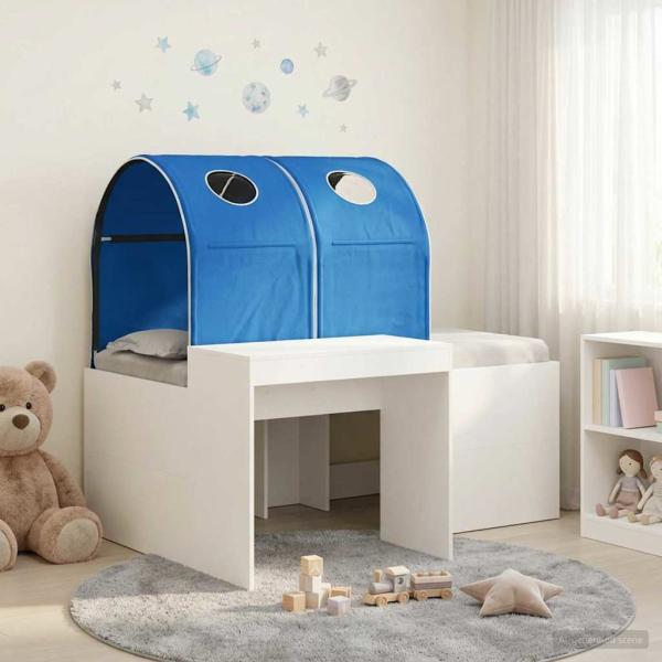 ARDEBO.de - Bett mit Tunnel 3 Stk. Weiß und Blau Holzwerkstoff