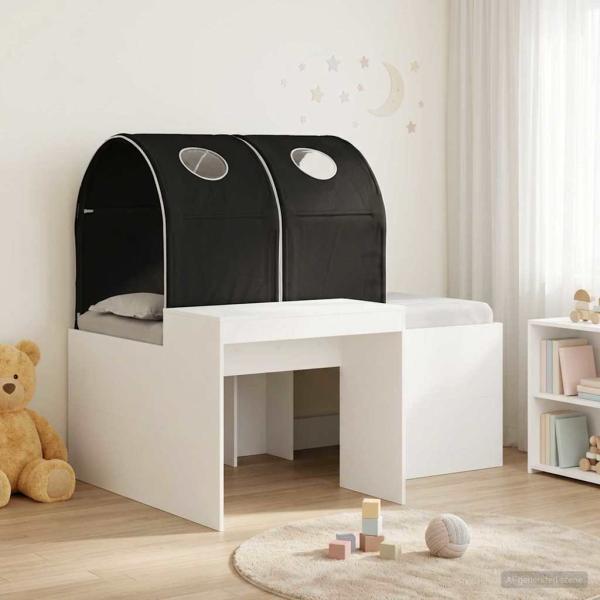 ARDEBO.de - Bett mit Tunnel 3 Stk. Weiß und Schwarz Holzwerkstoff