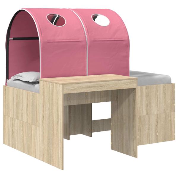 Bett mit Tunnel 3 stk. Sonoma Eiche und Pink Holzwerkstoff