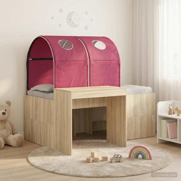 ARDEBO.de - Bett mit Tunnel 3 stk. Sonoma Eiche und Rot Holzwerkstoff
